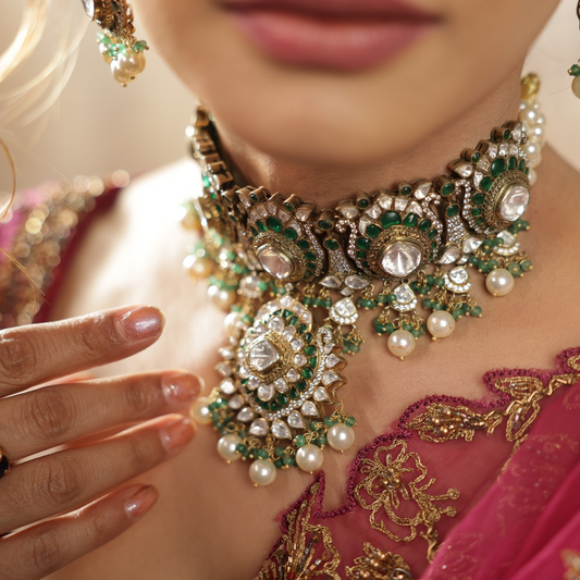 GREEN MEHENDI LOOK CHOKER-CH1169,ER2394