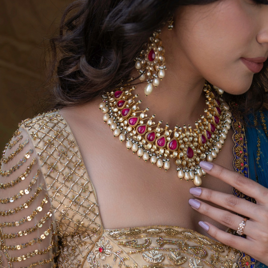 PINK PEARL DROP PARTY WEAR NECKALCE-NEK1119