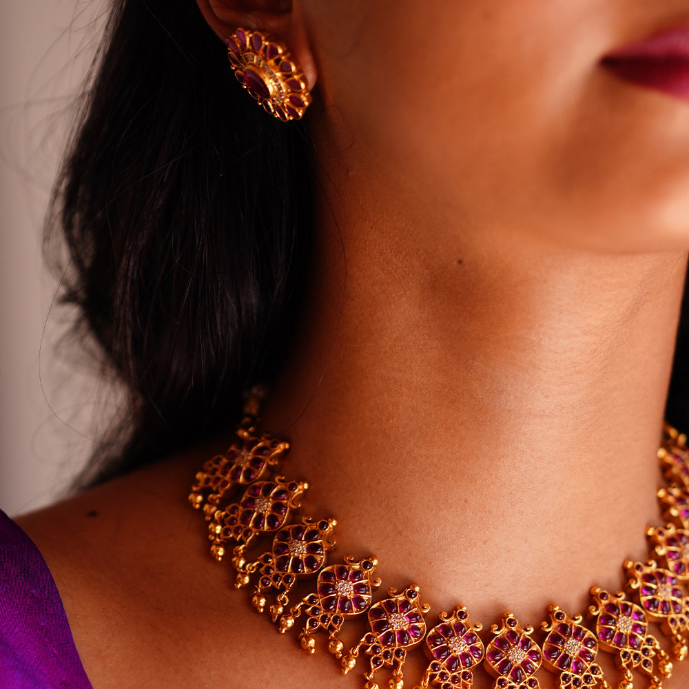 SMALL RUBY STONE NECKLACE-NEK1399,ER1313