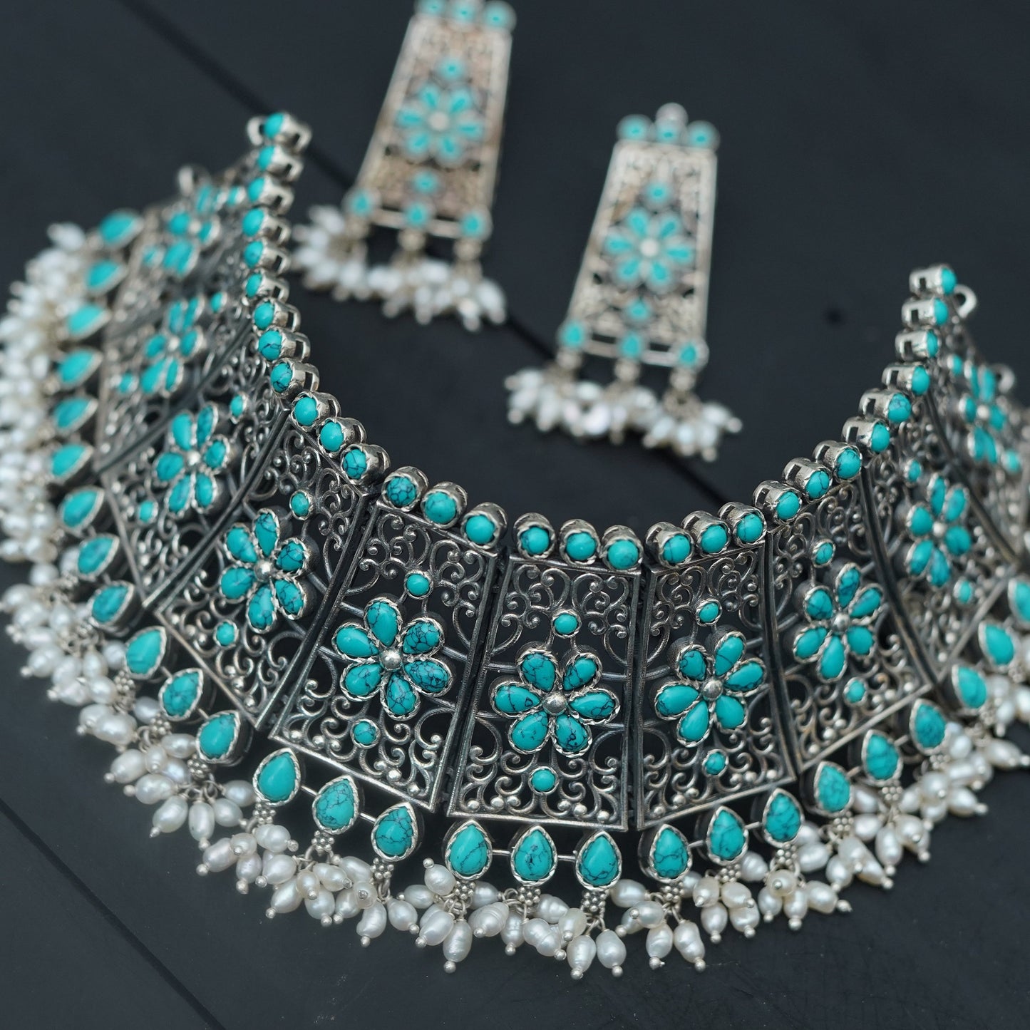 TURQUOISE CHOKER SET-ER1848,CH1068