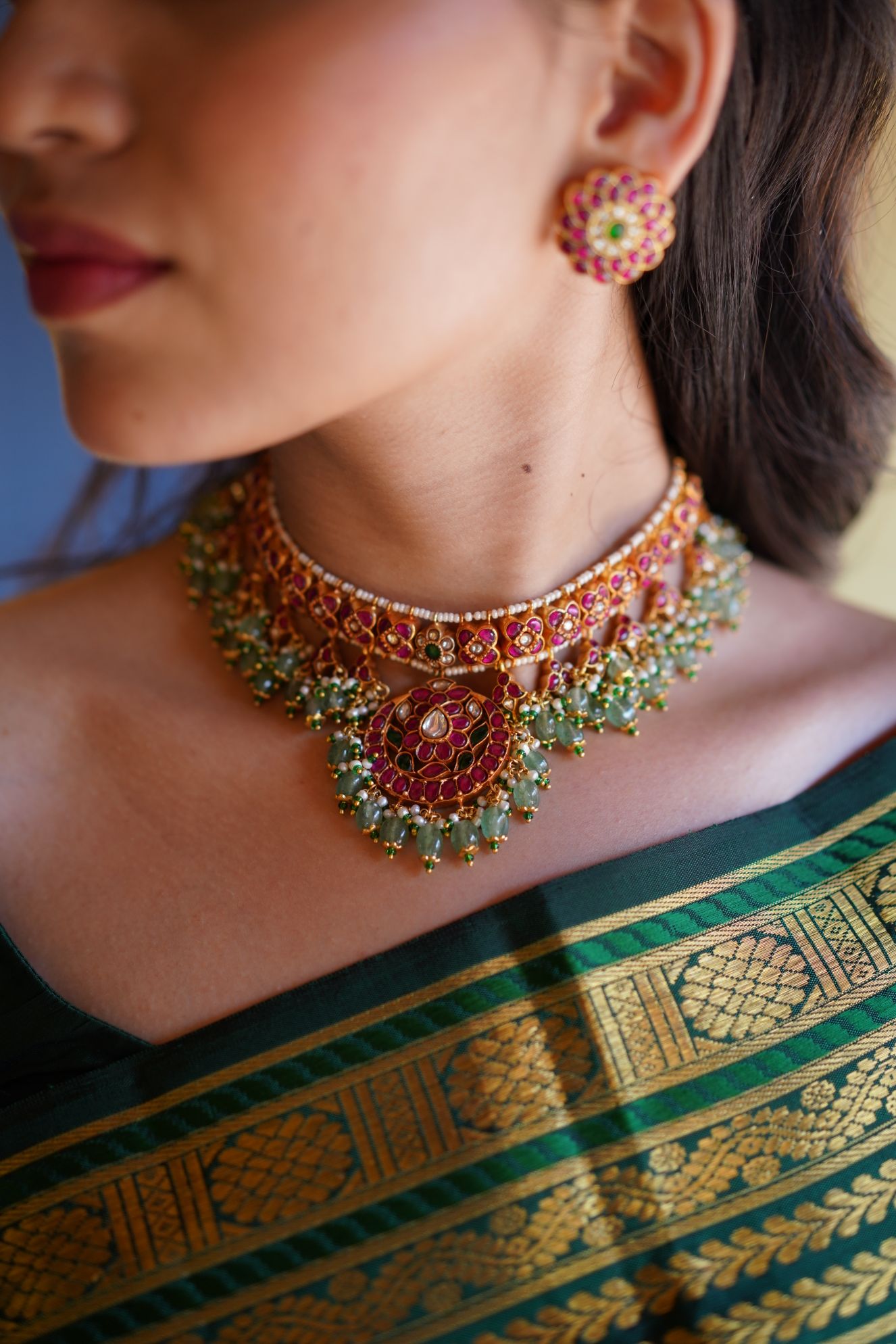 Kundan choker with green beads