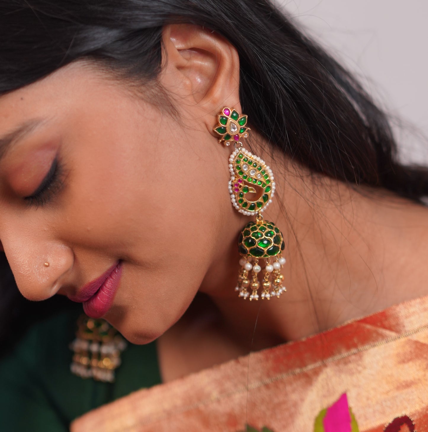 GREEN LONG PEACOCK JHUMKI