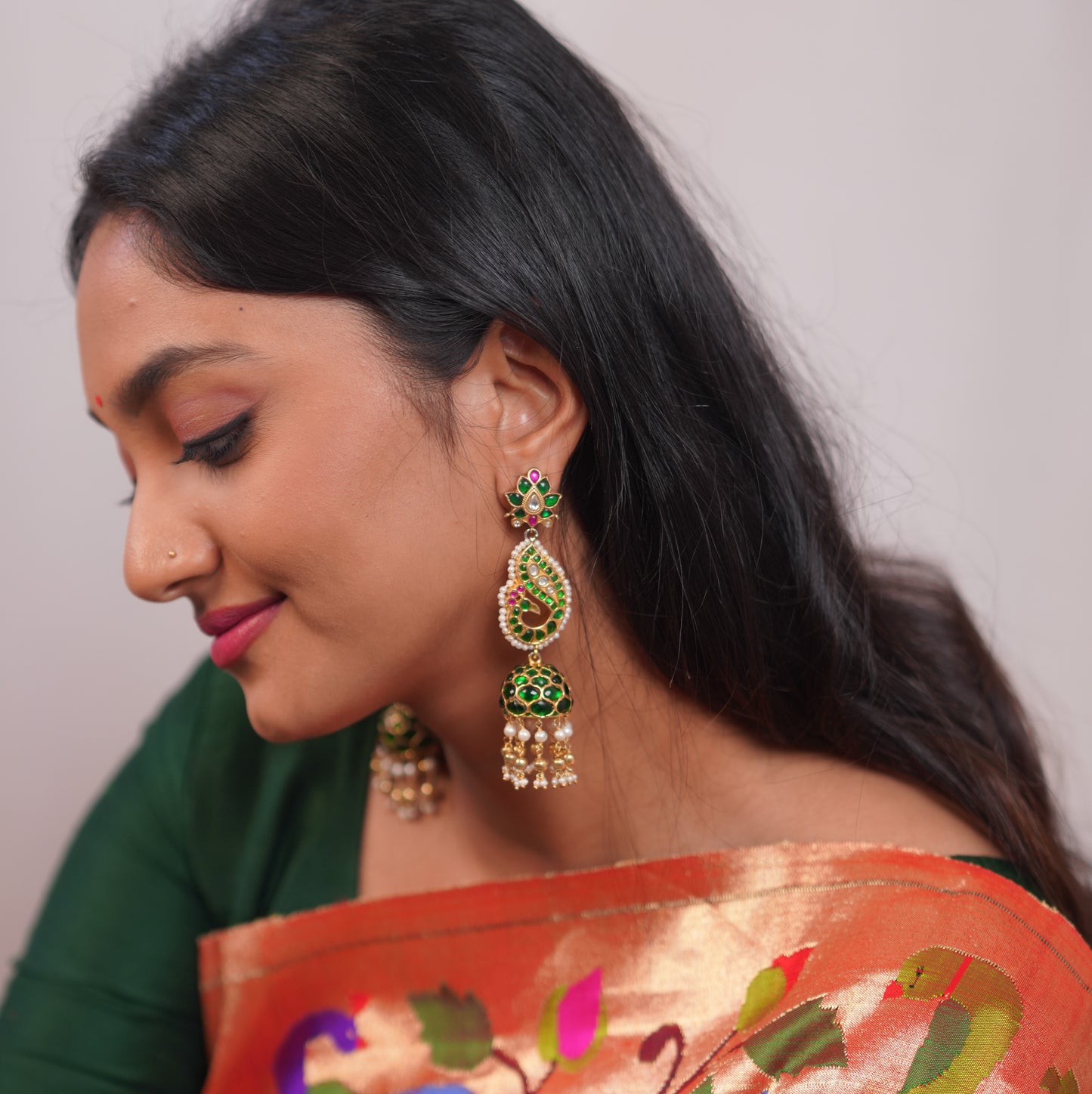 GREEN LONG PEACOCK JHUMKI