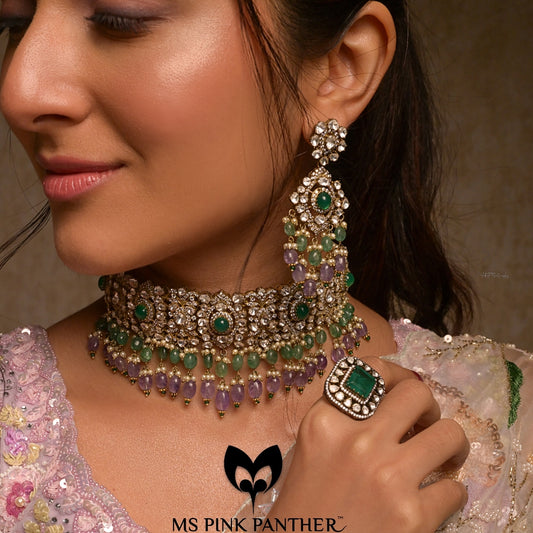 VICTORIAN CHOKER AND EARRINGS-NEK2378,ER2474