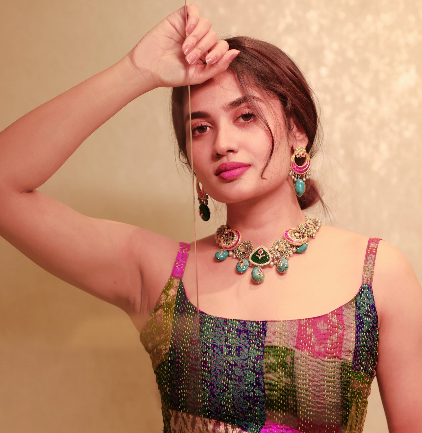 FUSION PARTY WEAR TURQUOISE NECKLACE-NEK1167