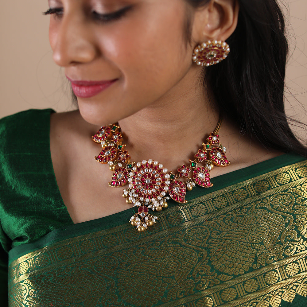 kundan mango necklace with studs