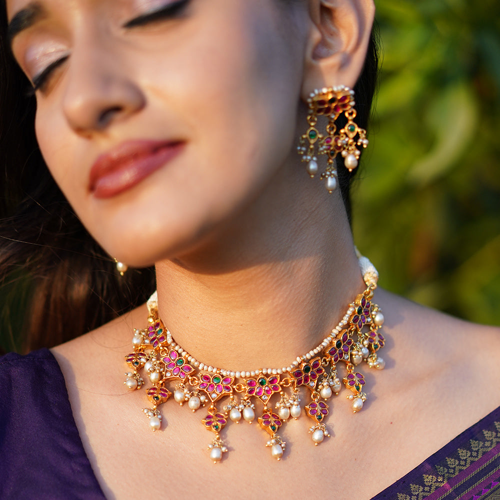 PEARL DROP KUNDAN NECKLACE SET-NS1095