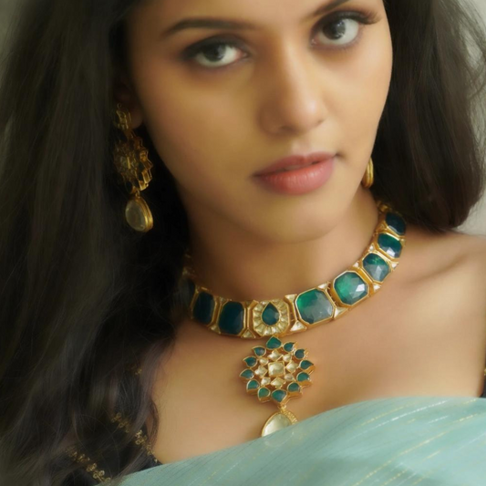 GREEN KUNDAN NECKLACE-NEK1482