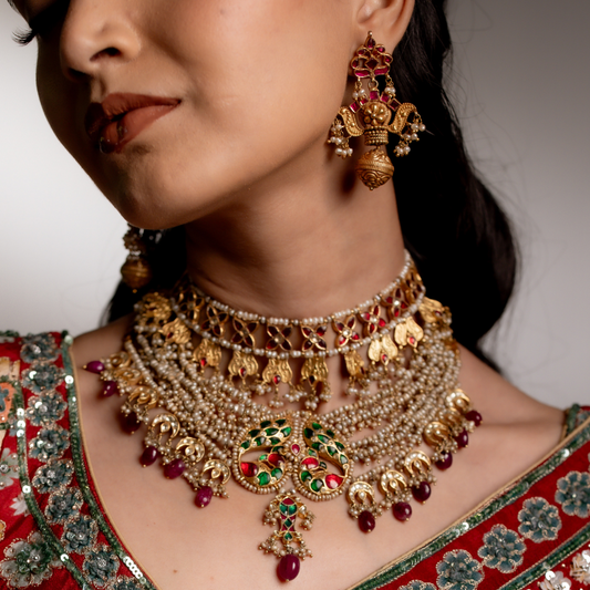 DOUBLE LAYER FUSION CHOKER WITH EARRINGS-NEK1474,NEK1267,ER1919