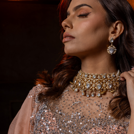 POLKI LOOK CHOKER AND EARRINGS-CH1170,ER2400