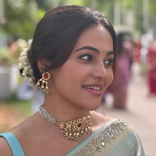 WHITE KUNDAN CHOKER AND EARRING-CH1049