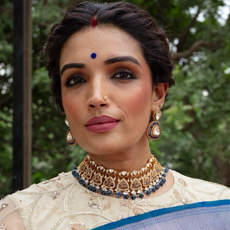 BLUE MOISSANITE NECKLACE-NEK2224,ER2042