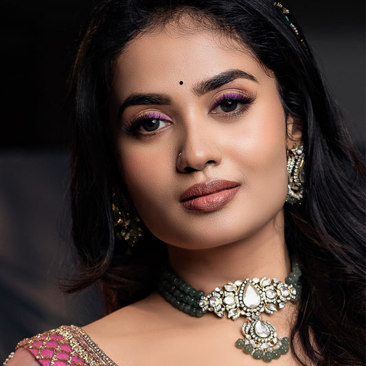 VICTORIAN CHOKER AND EARRINGS WITH PUMPKIN SHAPED BEADS-CH1124,ER1881