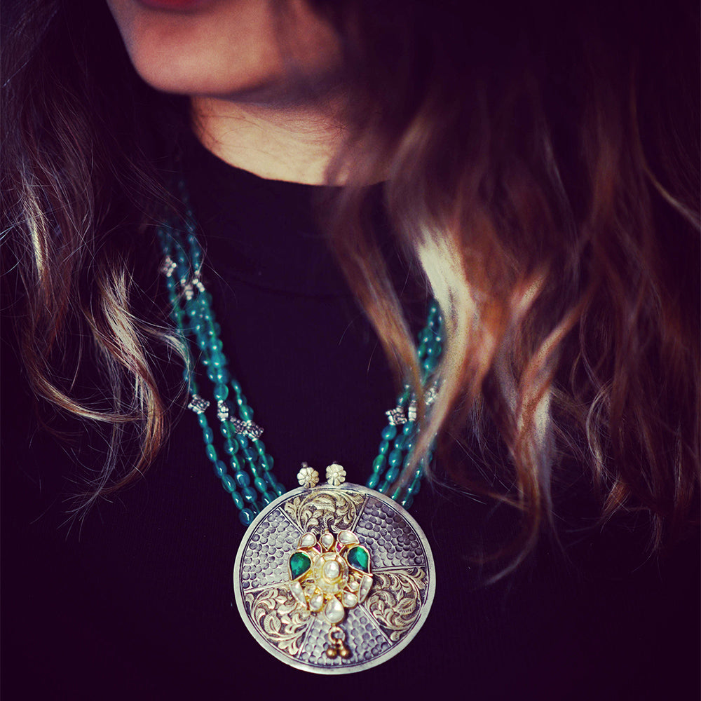 PARTY WEAR BEAD STRINGING WITH CENTER PENDANT NECKLACE-NEK1549