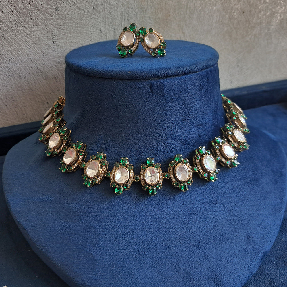 VICTORIAN POLKI LOOK SHORT NECKLACE AND EARRINGS-NS1137