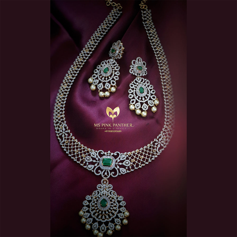 DAIMOND LOOK HAARAM WITH EARRINGS-NS1033
