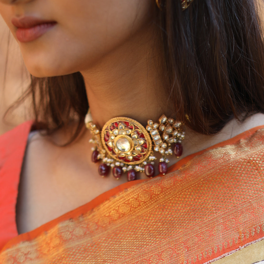 RECEPTION LOOK KUNDAN CHOKER AND EARRING-CH1118,ER1356