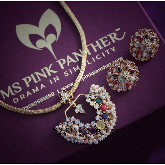 PLAIN CHAIN WITH NAVARATHNA  CENTER PENDANT-NEK1839,NEK1838