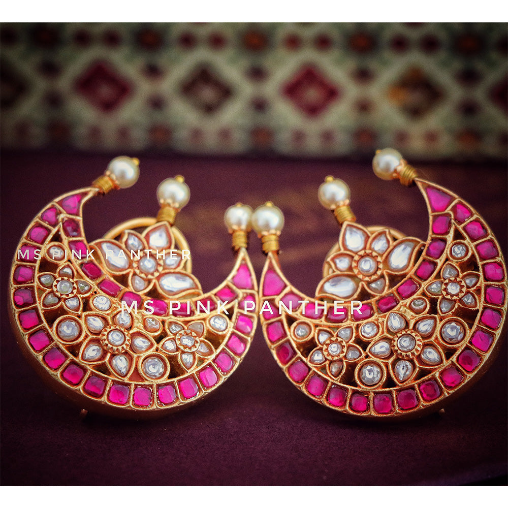 KUNDAN LOOK CHAND SHAPE EARRINGS.