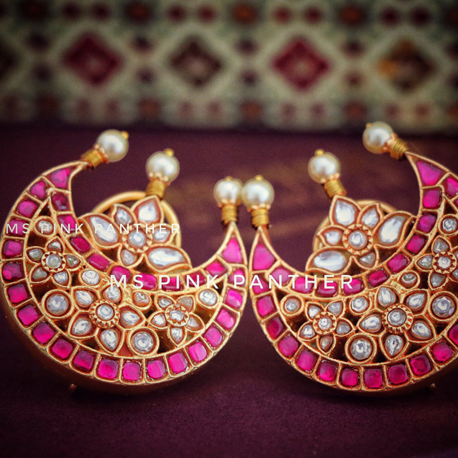 KUNDAN LOOK CHAND SHAPE EARRINGS-ER1321