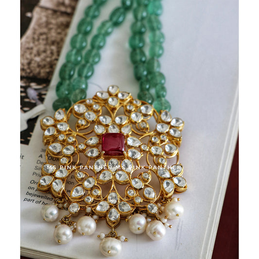 MOISSANITE PENDANT WITH JADE BEADS-NEK1274