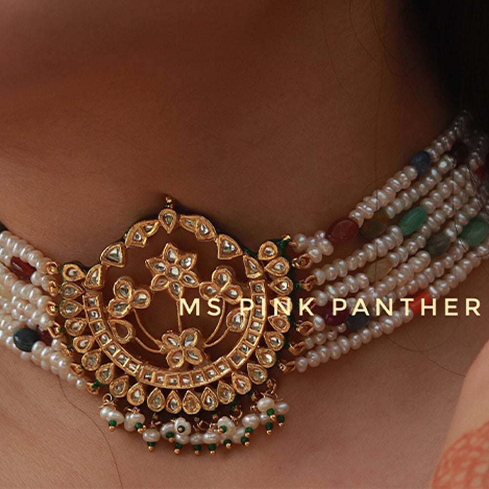 KUNDAN CHOKER WITH NAVARATHNA BEADS -NEK1894