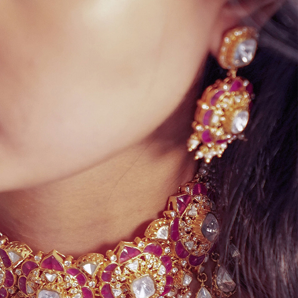 BRIDAL WEAR MOISSANITE CHOKER WITH EARRINGS.