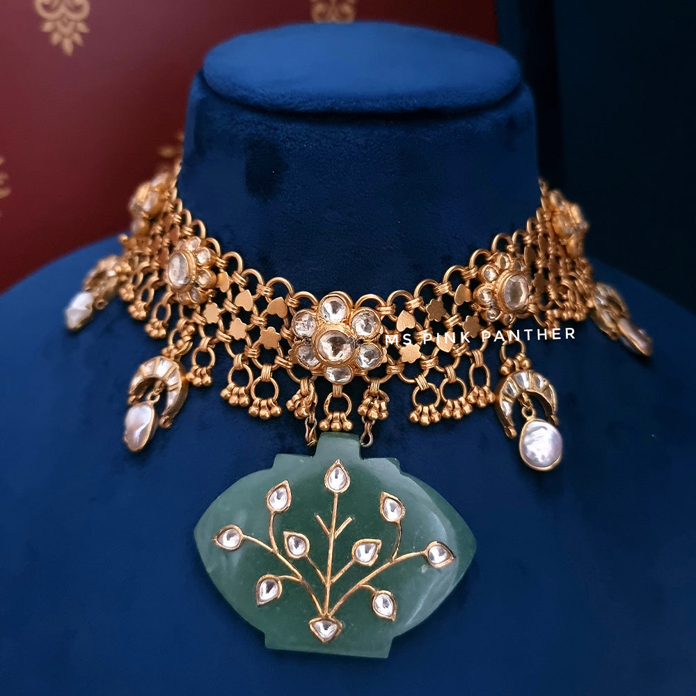 FUSION STONE WORK NECKLACE AND MOISSANITE STUDS. NEK1283,ER1622