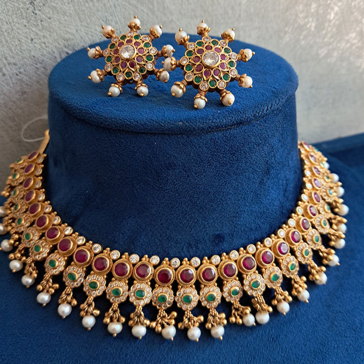TRADITIONAL WEAR SHORT NECKLACE AND EARRINGS-NEK1453,ER1765