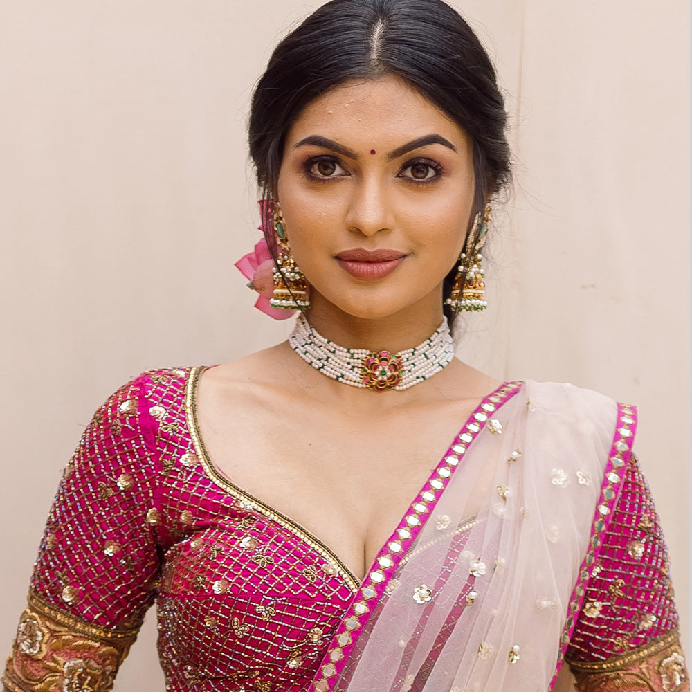 FLOWER PEARLS KUNDAN CHOKER  CH1133