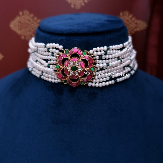 FLOWER PEARLS KUNDAN CHOKER  CH1133