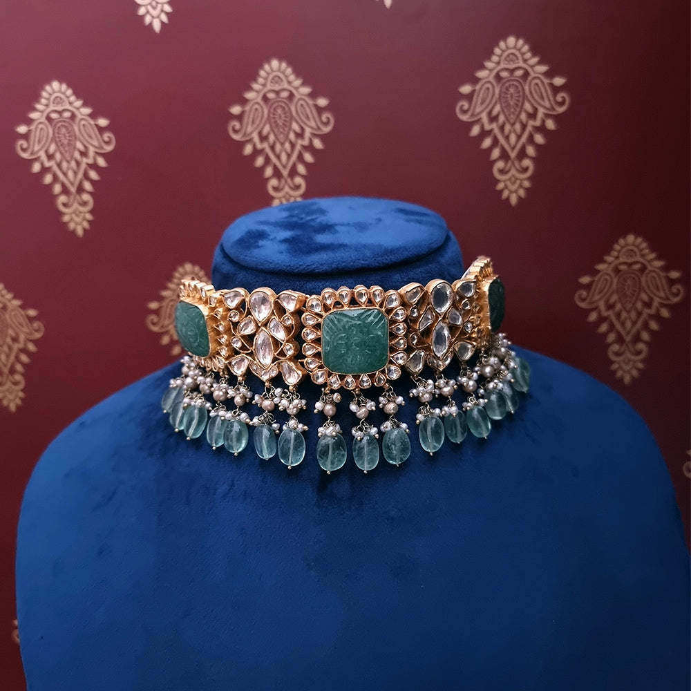 KUNDAN LOOK STONES CHOKER AND EARRINGS.