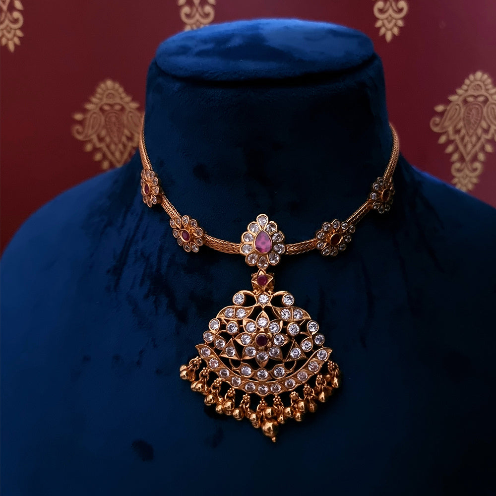 SILVER RUBY ADIGAI WITH ZIRCON SONES.