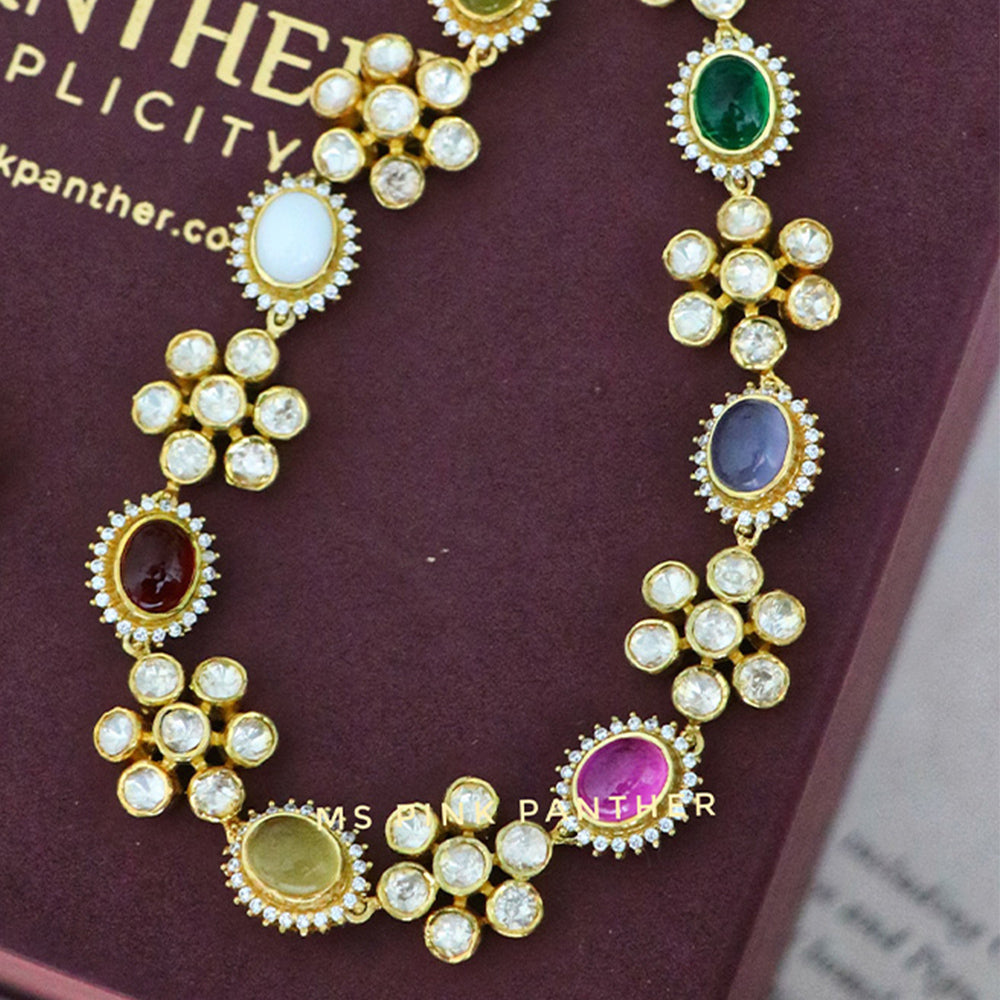 ELEGANT MOISSAINTES AND NAVARATHNA NECKLACE SET.