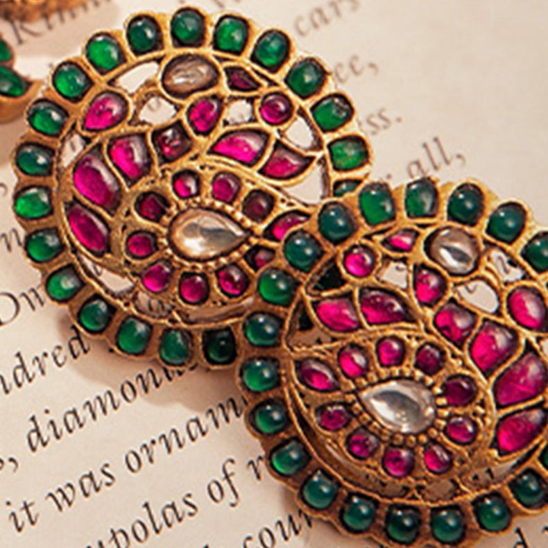 GREEN KUNDAN PEACOCK MOTIF STUDS-ER1386