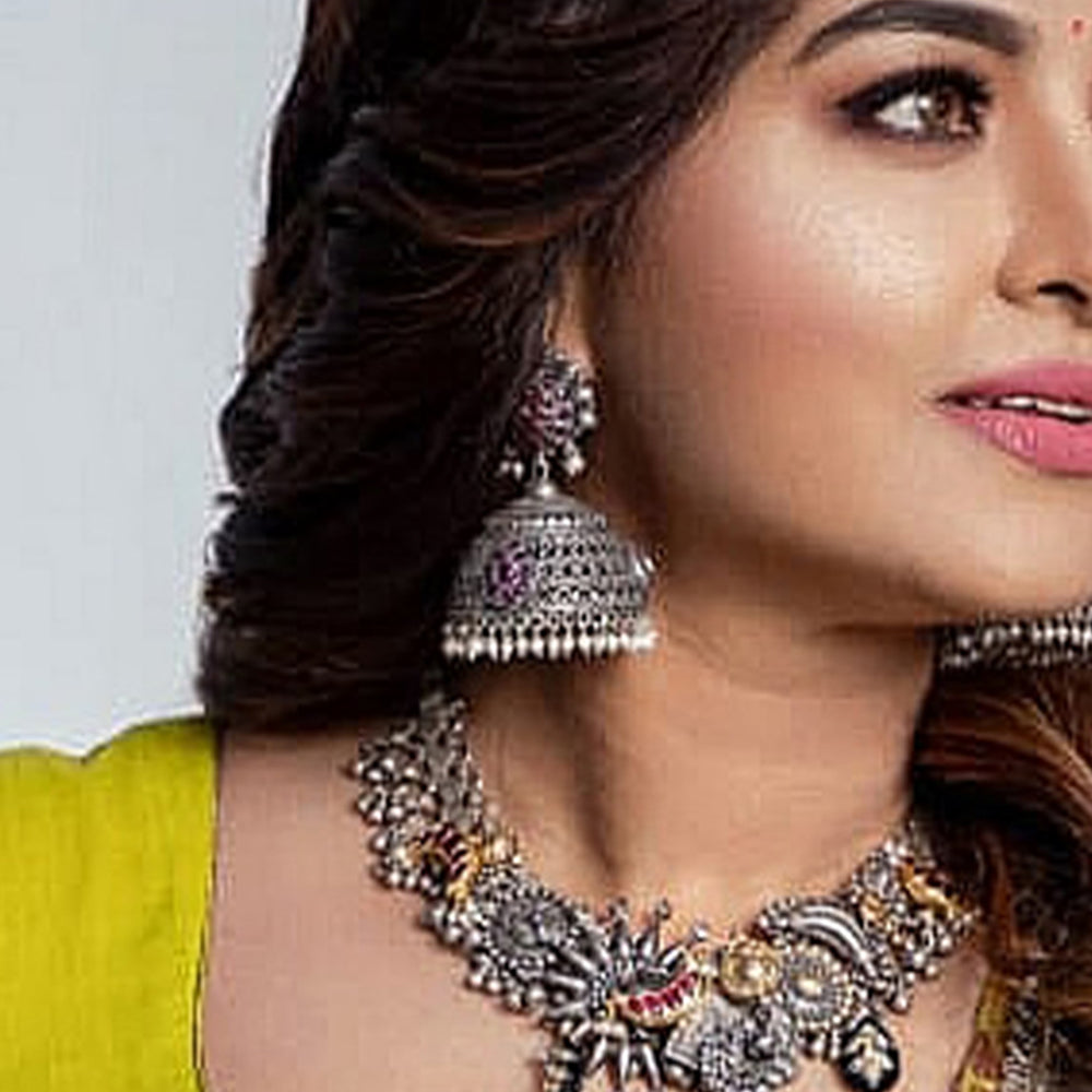 OXIDIZED PEARL JHUMKI.