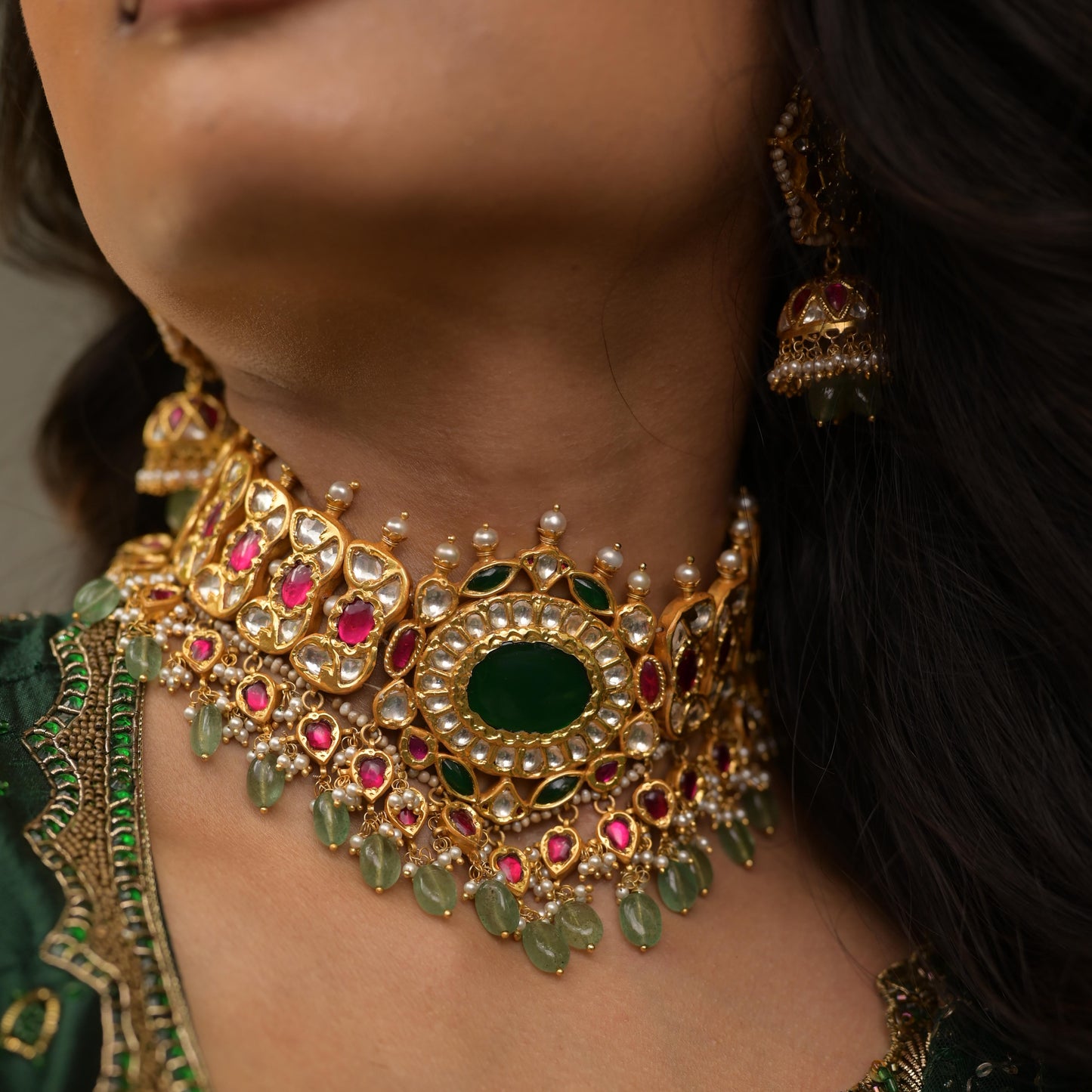 KUNDAN CHOKER WITH EARRINGS-NS1188