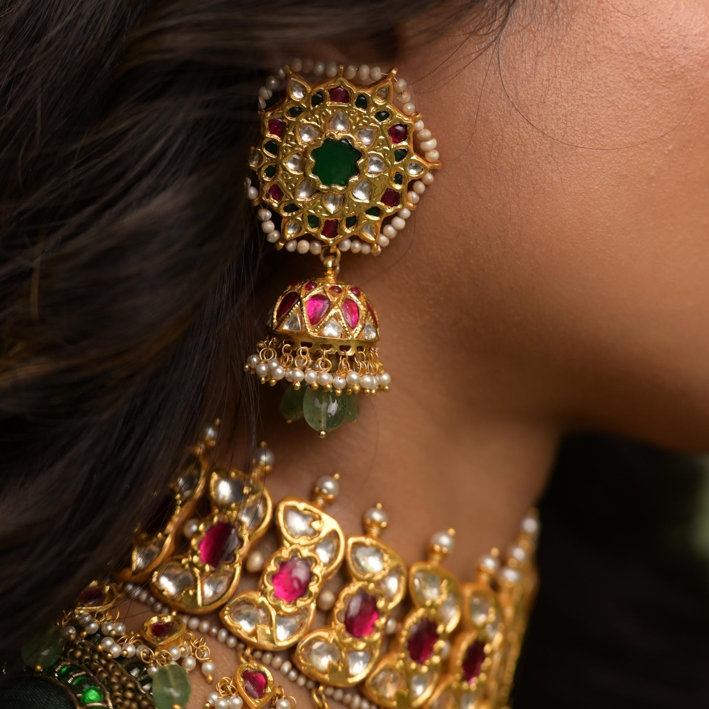 KUNDAN CHOKER WITH EARRINGS-NS1188