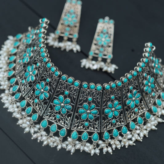 TURQUOISE CHOKER SET-ER1848,CH1068