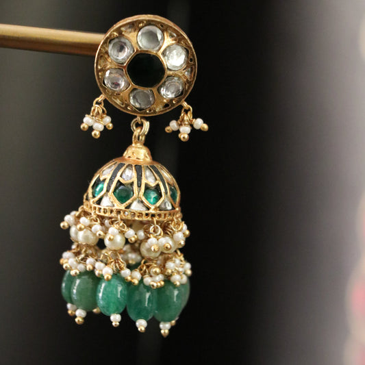 VINI GREEN KUNDAN JHUMKI -JH1398