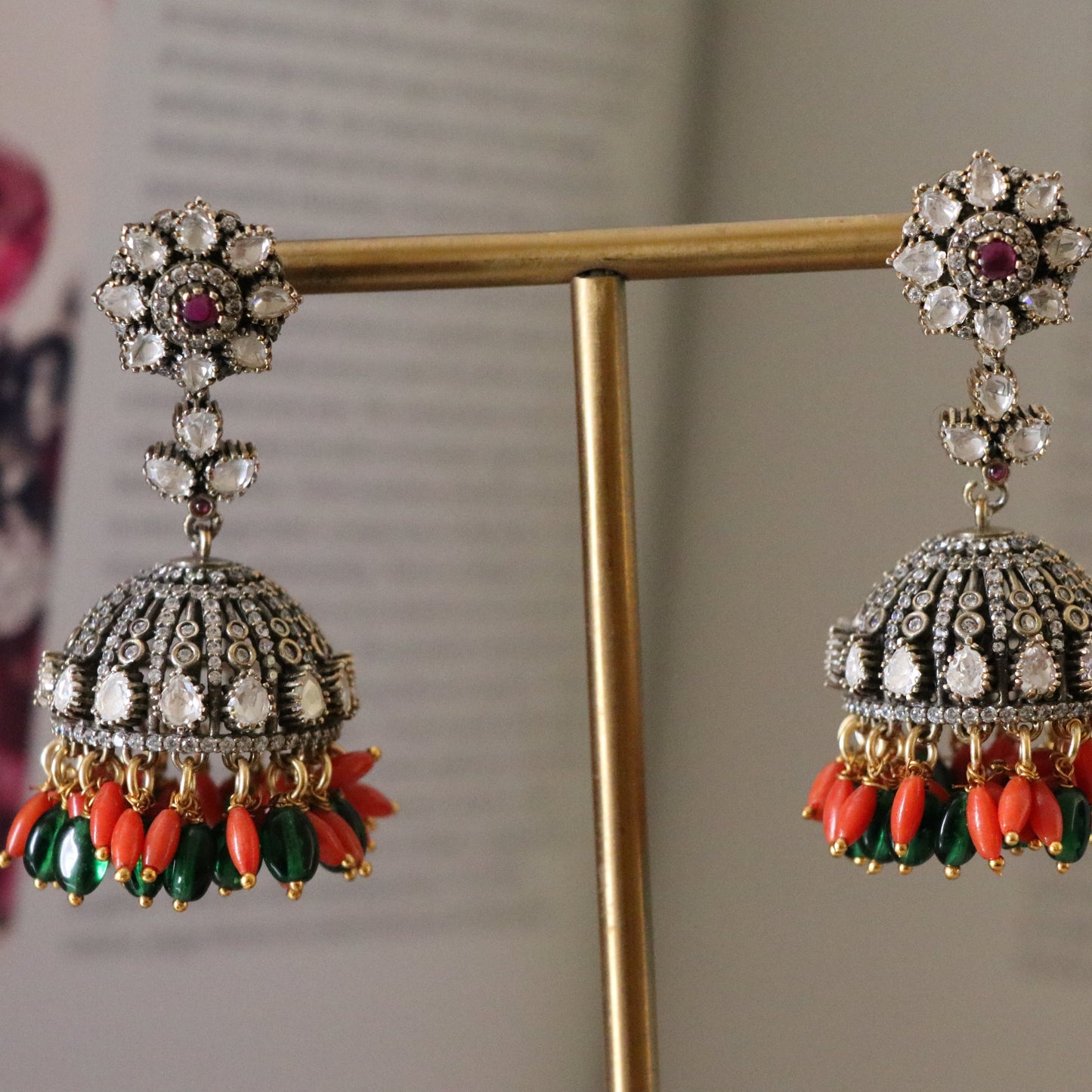 ARISHMATI CORAL VICTORIAN JHUMKI-JH1423