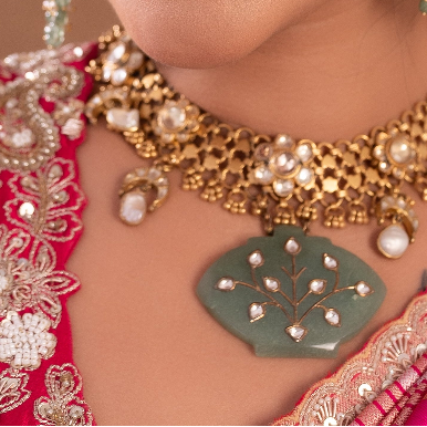 FUSION STONE WORK NECKLACE AND MOISSANITE STUDS. NEK1283,ER1622