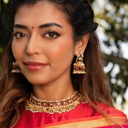 FLOWER KUNDAN NECKLACE WITH EARRINGS-NEK1474,JH1137