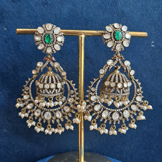 VICTORIAN POLKI LOOK EARRINGS.