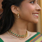 ELEGANT LOOK SHORT NECKLACE AND EARRING WITH PEARL HANGINGS.