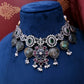 OXIDISED PARTY WEAR NECKLACE WITH EARRINGS SET.