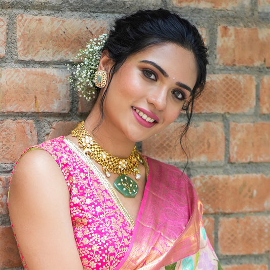 FUSION STONE WORK NECKLACE AND MOISSANITE STUDS. NEK1283,ER1622